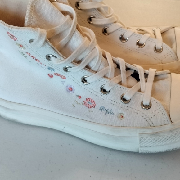 Converse Shoes - Converse All Star Lift Platform White High-Tops 9 Embroidered Floral Sneakers